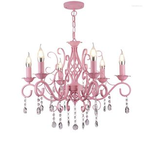 Chandeliers Pendant Dressing Room Pink Chandelier Children Bedroom Restaurant Pastoral Led Candle Princess Lampalas