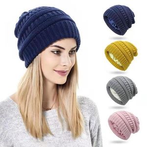 BeanieSkull Caps Wool Knitted Warm Hats For Women Silk Satin Lined Chunky Cap Soft Stretch Cable Knit Slouchy Beanie Stretchy Woo1268R