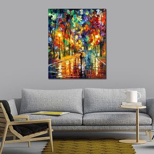 Modern Impressionist Canvas Wall Art Pretty Night Hand Painted Street Landscape Painting for Apartment Decor