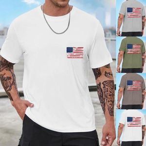 Camisetas Masculinas Camisa Branca Homens Bandeira Americana Estampado nas Costas 4th Of July Casual Streetwear Harajuku Hip- Tee Tops Roupas Masculinas Chemise