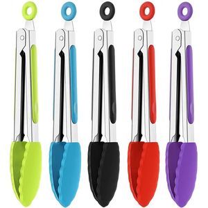 5 Pieces Small Silicone Tongs 7 Inch Mini Serving Kitchen Tongs With Silicone Tips Small Serving Tongs Stainless Steel Cooking Tongs For Salad