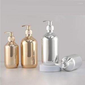 保管ボトル2PCS 300ml 500ml電気めっきローションボトル大容量ペットプレスタイプ空のシャワージェル補充可能なコンテナ