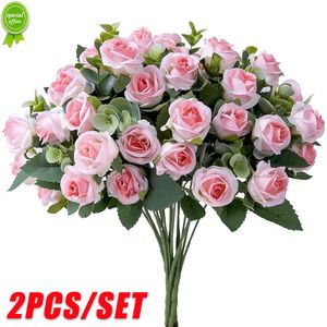 Новые 2pcs/Set Artificial Flowers 11 головы шелковая роза Eucalyptus листья букет фальшивые цветы для домашней свадебной вечеринки.