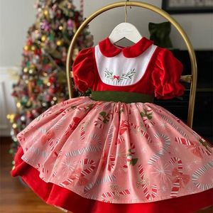 Flickans klänningar 0-12y baby flicka Autumn Winter Red Velvet Lollipop Brodery Vintage Spanish Princess Ball Gown Dress for Christmas Eid Causal 230615