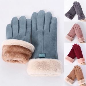 Five Fingers Gloves Women Autumn Winter Warm Windproof Cute Furry Mitts Full Finger Mittens Outdoor Sport Female Screen 230615