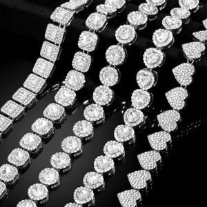 Kedjor Luxury Full Rhinestones Heart Cuban Link Chain Necklace For Women Bling Iced Out Square Geometry Tennis Choker Hip Hop Jewelry