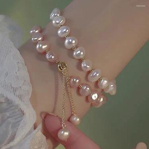 Strand elegante cor rosa/branco barroco natural pérola de água doce pulseiras pulseiras para mulheres moda jóias 2023 presente YBR185
