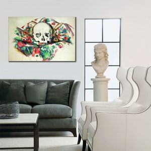 Impressionist Canvas Art Skull on Drapery Paul Cezanne Oil Painting Handmade Still Life Modern Bedroom Decor