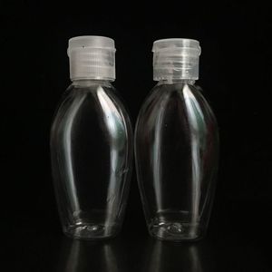 60 ml tom hand sanitisator Pet Plastic Bottle With Flip Top Cap transparent oval formad flaska för kosmetik Lotion Desinfektionsvatten Ebxth