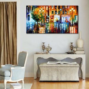 High Quality Canvas Art Rainy City Handcrafted Oil Paintings Urban Streets Modern Wall Decor