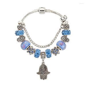 Charm Bilezikler Viovia kol bandı mavi kristal boncuklar hamsa el bilezikleri kadınlar için gümüş renk alaşım bilezik moda takı yapım b15104