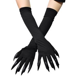 Guanti a cinque dita Halloween Ghost Paw Cat Demon Witch Long Nail Performance Donna Cosplay Black Elastic Satin Full Finger Sleeves R43 230615