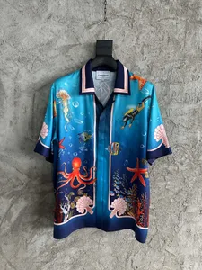 FALECTION MENS 23Ss CASABLANCA Shirt TENNIS CLUB Ocean Sea World Print Silk Blended Buttons Up Shirt Top 2