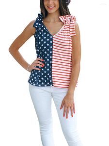 Kvinnors tankar Nyapruwe 4 juli Crop Tank Tops för kvinnors ärmlös V Neck Bow Tie USA Flagstjärnor Cami Patriotiska skjortor