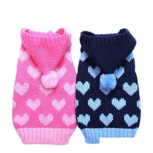 Abbigliamento per cani Maglione per gatti Felpa con cappuccio Cuori Patterns Maglione Pet Puppy Coat Giacca Vestiti caldi per Chihuahua Yorkie Poodledog Drop Deliver Dh2Xq