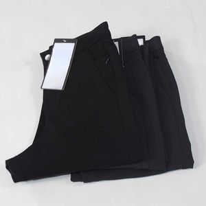 LL Men Pant Black Commission Pants Stretch Business Long Pants Casual Slim Fit Elastic Waist Jogger Solid Trousers with Pockets