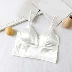 Camisoles Regatas Cuecas Femininas Sexy Cetim Oito Seios Botão Envolto no Peito Pequeno Colete Tubo Superior Sutiãs Antileves