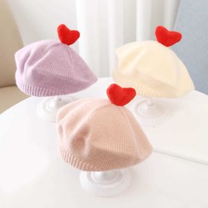 Berets Fashion New Women Wool Solid Color Beret Toddler Baby Girls Winter Knit Beanie Hat Cap Love Heart Woolen Yarn Warm Baret Z0616