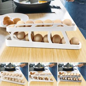 Storage Bottles Egg Dispenser 2 Tier Automatic Rack Holder Box Basket Refrigerator Spiral Home Kitchen Gadgets