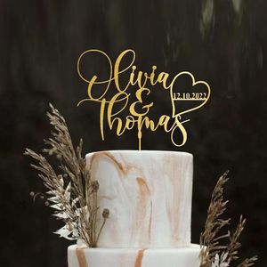 Andra evenemangsfestleveranser Anpassa Wedding Wood Cake Topper för brudgummen och bruden Mrs Gold Akryl Cake Topper Rustic Engagement Festive Party Supplies 230615