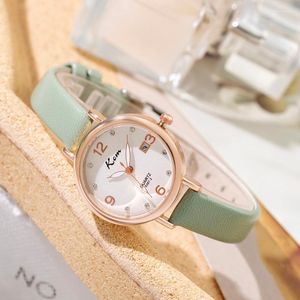 Orologi da polso Quadrante semplice con diamanti per orologi da donna Moda in morbida pelle al quarzo Impermeabile Calendario Scuola Ragazza Orologio sportivo Confezione regalo