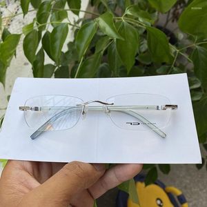 Armação de óculos de sol sem aro óculos de titânio prata feminino/masculino miopia retangular tamanho médio grande