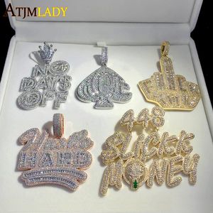 Charms Iced Out Bling CZ Letters Badge Pendant Necklace Cubic Zirconia Various Design Lettrt Charm Men Women Fashion Hip Hop Jewelry 230615