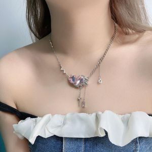 Цепи ожерелье для женщин розовые личи хрустальные сердечные ожерелья женщина высококачественная тенденция серебряная цветовая любители моды девочка подарки