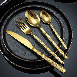 Servis uppsättningar av guldkotstick set pinnar knivgaffel sked gyllene rostfritt stål koreanska lyxiga bordsartiklar