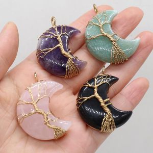 Pendant Necklaces Necklace Natural Stone Moon-Shaped Winding Amethyst/Opal Charms For Jewelry Making DIY Accessory