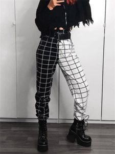 Kadın Pantolon Capris Kadın Moda Uzun Pantolon Dama Tahtası Ekose Yüksek Bel Harem Pantolon Hip Hop Gotik Nedensel Pantolon Harajuku 230615