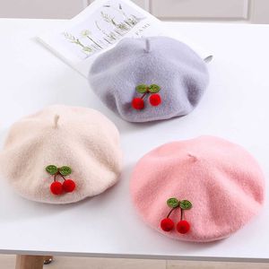 Berets rh wiosna i jesień dzieci brytyjska malarz kapelusz wełniany moda moda kawaii cherry kobiety beret caps z0616