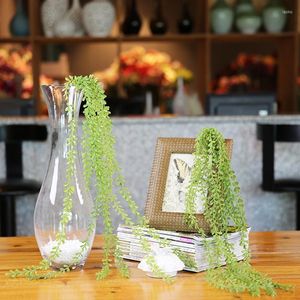 Flores decorativas 100 cm Suculentas artificiais Plantas de parede penduradas Pérolas Videira Carnuda Ramos verdes Guirlanda de plástico Decoração de casamento em casa