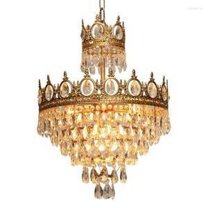 Chandeliers K9 Crystal Crown Chandelier Light LED French European Classic Hanging Lamp Indoor Round Loop Villa Lighting Fixture