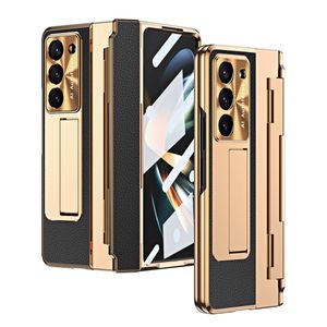 Plating Hard Cases For Samsung Galaxy Z Fold 5 Fold 4 3 Fold3 Case Pen Slot Glass Film Screen Protector Cover