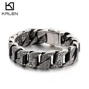 Corrente KALEN Punk 20mm Chunky Link Corrente Pulseira Masculina Aço Inoxidável Myterious Símbolo Charme Corrente de Bicicleta Biker Braçadeira Jóias Masculinas 230616