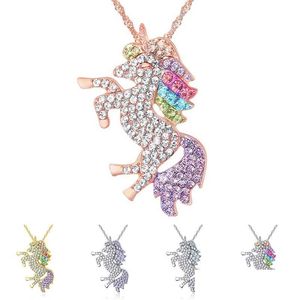Pendant Necklaces Crystal Unicorn Necklace Silver Gold Diamond Animal Women Fashion Jewlery Will And Sandy Gift Drop Delivery Jewelr Dh0Wc