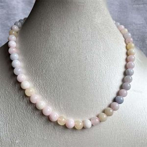 Chains 8MM Morganite Necklace Blue Pink Green Natural Stone Beads Jewelry Health Care Gemstone Protection Choker Healing Yoga Female