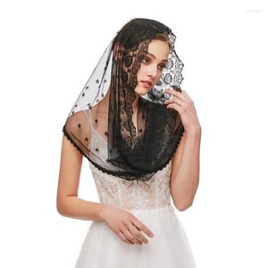 Etnisk kläder Pamor för Infinity Floral Veils Scarf Church Veil Head Covering Wrap Style Latin Mass Lace Mantilla