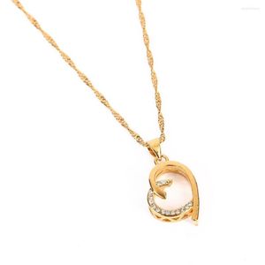 Pendant Necklaces Trendy Heart Pendants Necklace 24K Gold Color Glass Stone Cute Jewelry