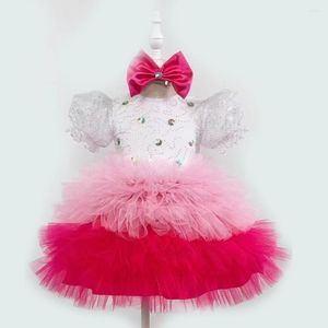 Scene Wear Kids Ballroom Clothing Sequined Tulle Evening Party Cake Tutu Prom Gown Children Wedding Toddler Modern Dance Dress