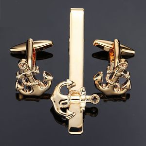 Manschettlänkar Franska manschettknappar Set Set av hög kvalitet Copper Material Fashion Men's Business Jewelry Gifts Golden Anchor Cuff Links Tie Clip Set 230615