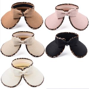 Boş üst şapka kadın saman bowknot şapkalar yaz seyahat vizör kızlar geniş ağzı ponytail kapağı güneş plaj moda dağınık topuz snapback kapaklar tatil güneş kremi bc815