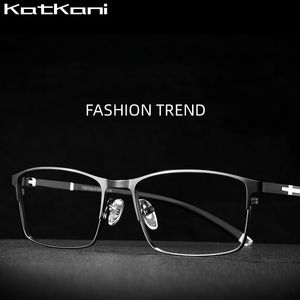 Armação de óculos de sol KatKani Fashion Business Óculos quadrado de metal ultra leve retrô óptico óculos graduados meia armação completa para homens P9211 230615