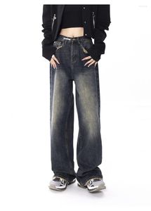 Dżinsy damskie 2023 Y2K Chic Women Darke Blue Prosty Bf High Tase Casual Jean Dżinsowe Pants Szerokie nogi jesień zima