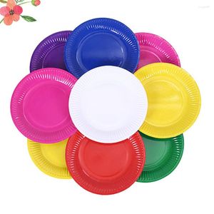 Plates 48PCS Disposable Round Colorful Cake Tray Universal Dish Plate Children DIY Handmade Painting Paper (Random Color)