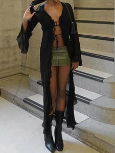 Maglieria da donna Moda Donna Summer Tie Up Cardigan lungo Manica nera Aperto davanti Streetwear Skin-Friendly