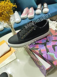 2023 novo designer de luxo listrado sapatos casuais couro da moda sapato de tênis com cadarço tecido de lona baixa esportes masculino feminino