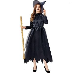 Casual Dresses JIEZuoFang Set Women Clothes Sexy Halloween Midi Dress Hat Cosplay Witch Vintage Gothic Role-playing Black