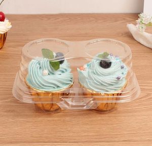 Wholesale 2 Compartment Cupcake Container - Deep Cupcakes Carrier Holder Box Clear Plastic Case Stackable